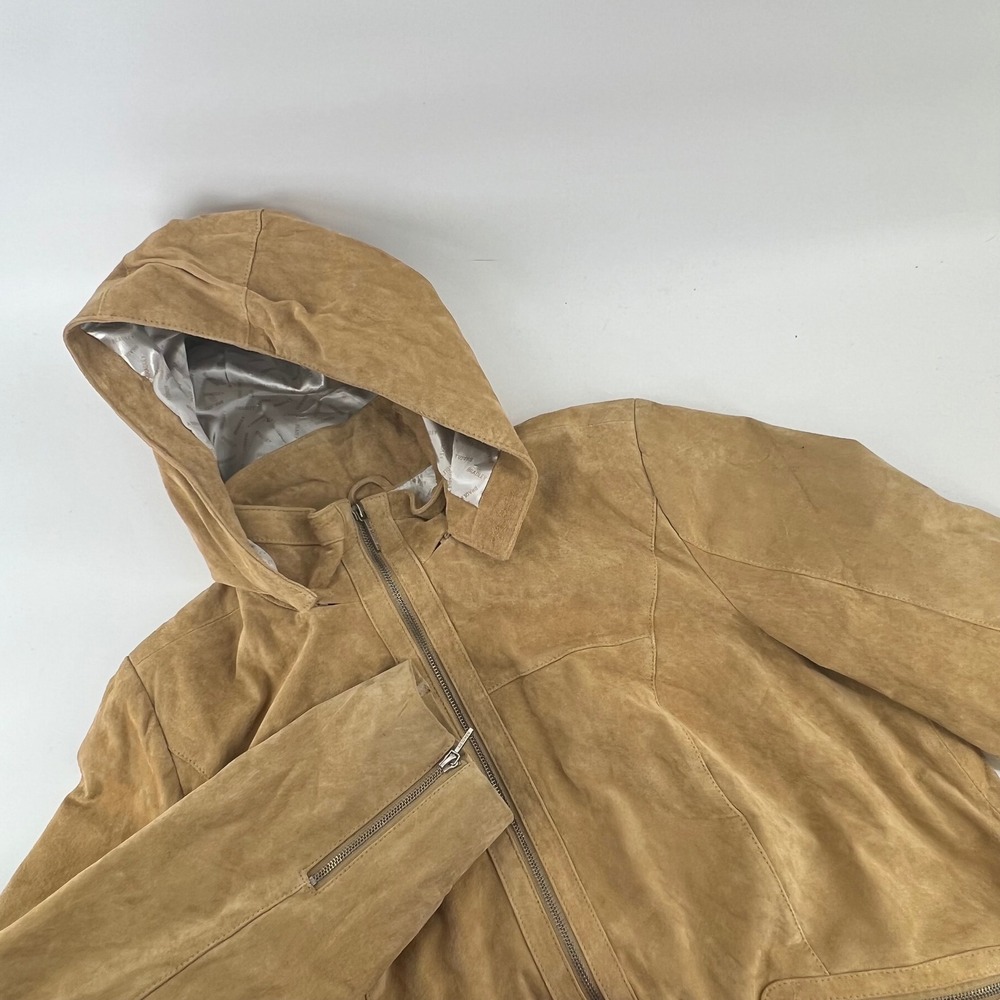 Bradley Bayou Tan Suede Hooded Leather Jacket Womens 1X Full Zip Y2K